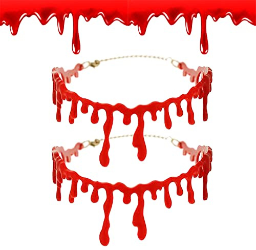 Halloween Blut Halskette, Vampir Blut Tropfen Choker, Unheimlich Blut Halskette, 2 Stück Rot Blutige Kette Horror für Halloween Kostüm Blutig Narbe Halsketten, Karneval, Party, Cosplay,Scherzgeschenke