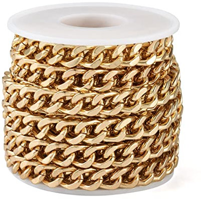 PandaHall 100 cm lange Edelstahl-Panzerketten 4 ~ 5 x 3 x 0,8 mm goldene ungeschweißte gedrehte Ketten Metall-Panzerkette Halskette mit Spule für DIY Armband Schmuckherstellung