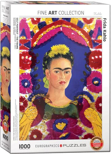 empireposter Frida Kahlo Selbstportrait mit Vögeln - 1000 Teile Puzzle Format 68x48 cm + Puzzle Alu Rahmen für 1000er