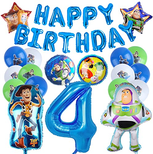 23 Pcs Story Geburtstagsdeko Luftballon, Buzz Geburtstag Deko 4 Jahre, Story Party Dekoration Kindergeburtstag, Banner Happy Birthday, Buzz Luftballons Helium 4, Junge Geburtstag Deko Set
