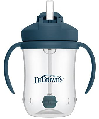 Dr. Brown's Milestones Baby's First Straw Cup Sippy Cup with Straw 6m+, 9oz/270ml, Dark Blue