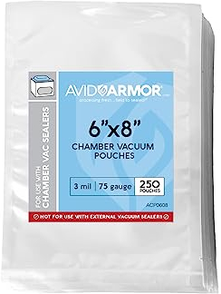 Avid Armor Chamber Machine Pouches, Pre-Cut Chamber Vacuum Sealer Bags, Heavy Duty Seal Pouch, BPA-Free Chamber Sealer, 6 x 8 inches, Pack of 250 Vacuum Chamber Pouches