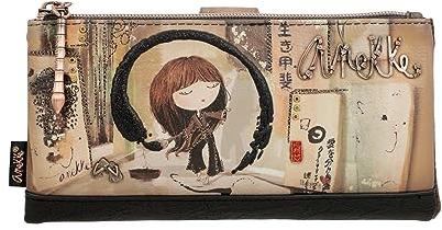 Anekke | Portefeuille Tout-en-Un Souple Collection Shoen | Grand Portes-Cartes et Monnaie Femme Original Inspiration Japonaise | 20 x 11 x 4 cm | Coloris Noir