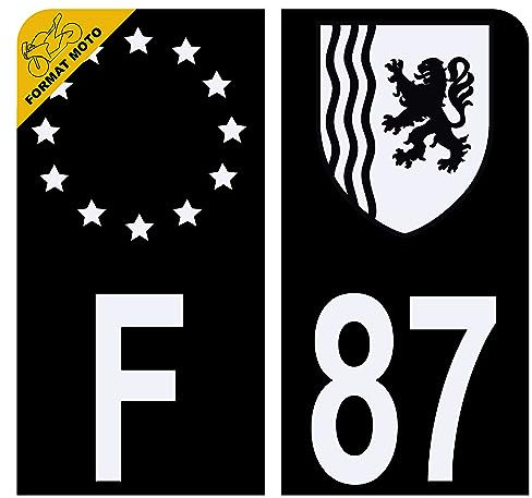 HADEXIA Aufkleber für Nummernschild, Motorrad, Département 87 Haute-Vienne, Schwarz