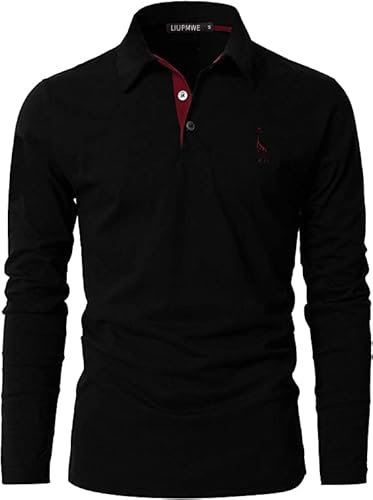 LIUPMWE Mens Polo Long Sleeve Shirt Cotton Golf Giraffe Tennis T-Shirt Tops,Black-09,M