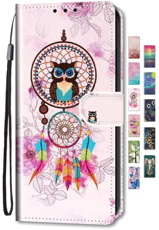 UCool für Samsung Galaxy A51 4G Hülle PU Leder Flip Klappbar Lederhülle Schutzhülle 3D Bunte Muster Wallet Cover Case Handyhülle [Kartenfach] Tasche Etui Handytasche Traumfänger Eule