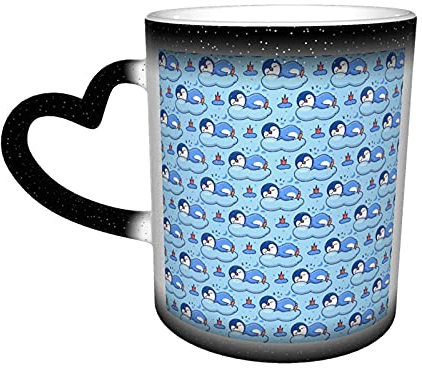 BOHHO Tazza Tazza da caffè con pinguino addormentato blu Tazza da viaggio personalizzata con cambio colore nero magico Tazza sensibile al calore in ceramica