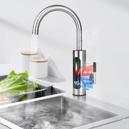 Rubinetto Elettrico Istantaneo per Acqua Calda, Scaldabagno Elettrico da Cucina con Display Digitale a LED, Rubinetto del Riscaldamento a Direzione Regolabile, Adatto per Bagno, Cucina
