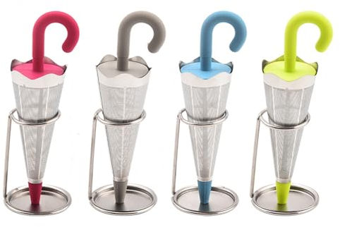 HUNYA 1/4 Stück Tea Infuser Umbrella Shape, Kreative Loseblatt-Teefilter, Regenschirm-Tee-Ei aus Edelstahl, Teesieb Regenschirm, Tea Infuser Strainers, Teeei für Losen Tee Lustig