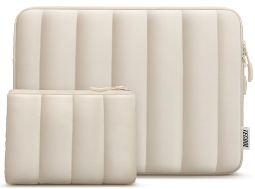 TECOOL 13.3 Zoll Laptop Tasche Hülle für MacBook Air 13 13.6 M4 M3 M2 2025 2024-2010,MacBook Pro 13/14 M4 M3 M2 M1 2024 2022-2012,Puffy 13.3 Acer Dell Lenovo HP Spritzfeste Laptop Tasche,Beige