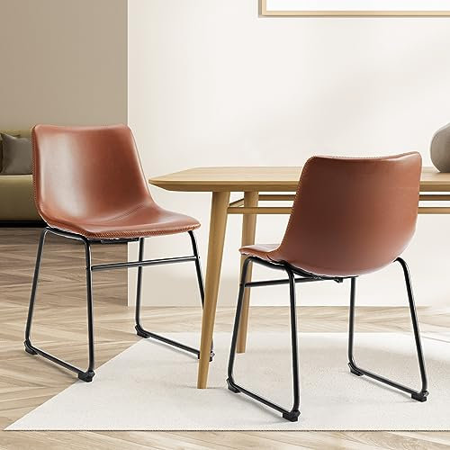 NEWBULIG 2er Set Esstisch Höhe Barhocker mit lehne, Matel Leder tresenstuhl für Bar Bistro Café Küche, Stuhl Sitzhöhe 40 cm, Whiskey Braun