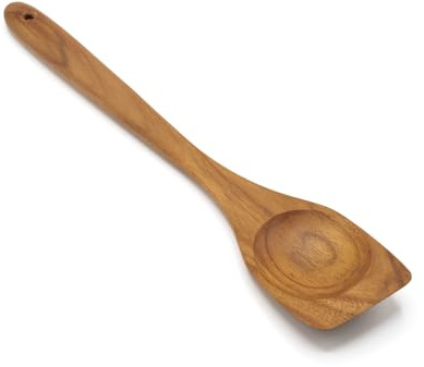 FAAY Left-Hand Wooden Chopper – 13.5” Teak Meat Chopper for Left-Handed Cooking, Flat-Edge Tool for Breaking Up Ground Beef, Scraping & Stirring, Handcrafted Thai Teak, Safe for Nonstick Cookware