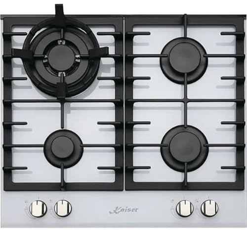 Kaiser KCG 6380 W Turbo Glaskeramik Gaskochfeld Einbau, 4 Hochwertige Brenner, 3,8 kW dreikreis Turbo-Brenner mit Wok- Adapter aus Gußeisen