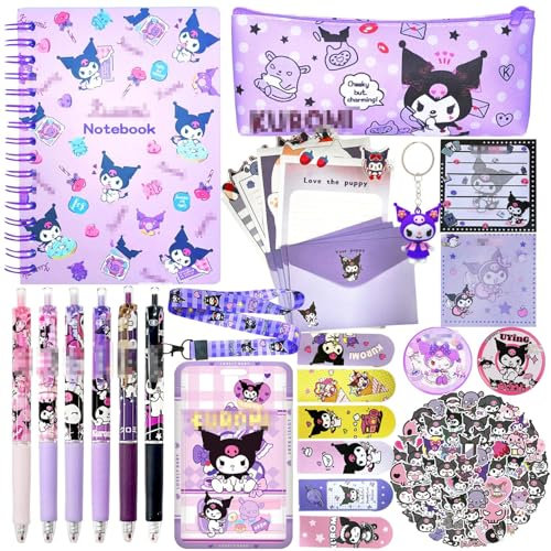 Ensemble Cadeau de Fournitures Scolaires,Trousse à Crayons,Papeterie Bureau Cute,Fournitures Scolaires Kawaii,Stylos à Bille,Porte-clés,Marque Pages,Cordon,Autocollants,Bloc Notes,Cadeaux pour Enfants
