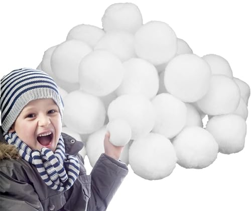 POPOYU Künstliche Schneebälle Werfer Indoor 7cm,30 Stück Weiß Plüsch Schneeball zum Aufhängen,Wattebällchen Künstlicher Schnee Kunstschnee Deko für Kinder Innen Schneeballschlacht Weihnachtsbäume