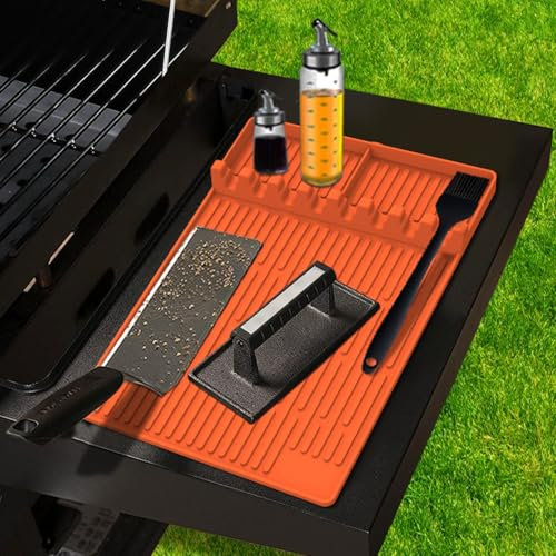 Griglia in silicone per Blackstone, 100% Food Grade Silicone Grill Side Shelf Mat per BBQ Spatola, Goccia per cucina, cucina, piano di lavoro (arancione)