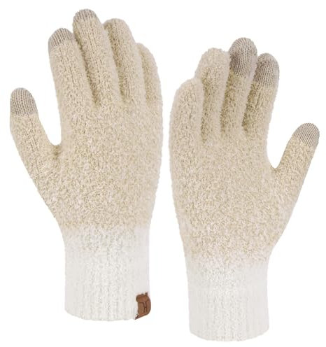 Bequemer Laden Winter Warm Damen Handschuhe Thermo Winterhandschuhe Elegant Jacquard Strickhandschuhe mit Elastisch Manschette Geschenk für Frauen, Aprikose