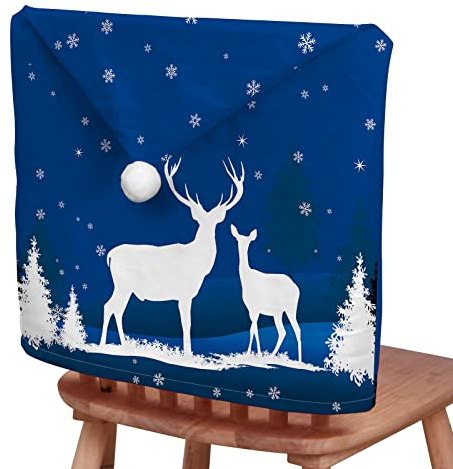 Hixingo Weihnachten Stuhlhussen 2 4 6 8 er Set,Blau Weihnachten Stretch Stuhlhussen Waschbar Stuhlbezug,Esszimmerstühle Stuhlbezüge für Küche,Restaurant,Bankett,Party Schutz (4er Set,Rentier)