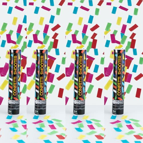 Hanwin Konfettikanon 4 Stück, Bunt, 30cm,Konfetti Kanone für Geburtstage, Partys, Hochzeiten, Abschlussfeiern (Color Square)