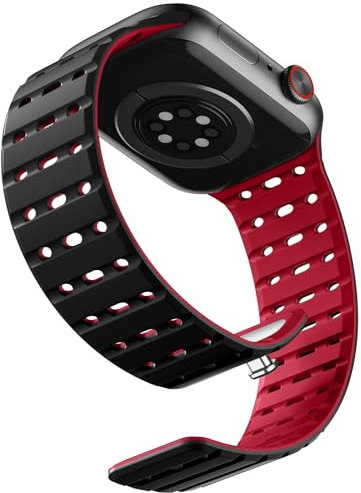 Bandletic Magnetic Strap Compatible with Apple Watch Strap Series 11/10 42mm, Soft Breathable Silicone Sport Band for iWatch Series 9/8/7 41mm, SE3/SE2/SE/6/5/4 40mm, 3/2/1 38mm Women Men, Black Red