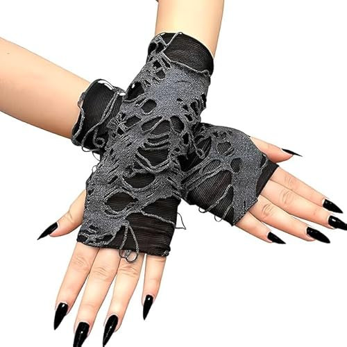 JOZMMZEOOA Netzhandschuhe 1 Paar Gothic Schwarze Handschuhe Kostüm 28 * 14 CM Halloween Hexen Handschuhe Fingerlose Netzhandschuhe Damen,für Rollenspiel Halloween Party Kostüm Kostümzubehör