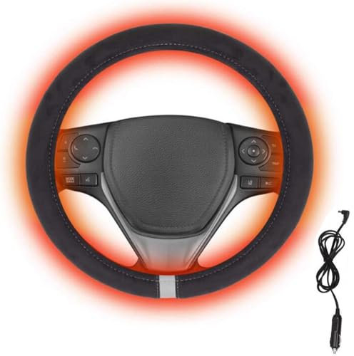 Heated Steering Wheel Cover, Steering Wheel Heater, Steering Wheel Warmer for Car, 15 Inches 12V Steering Wheel Warmer Heated Steering Wheel Protector Cover Breathable (black)
