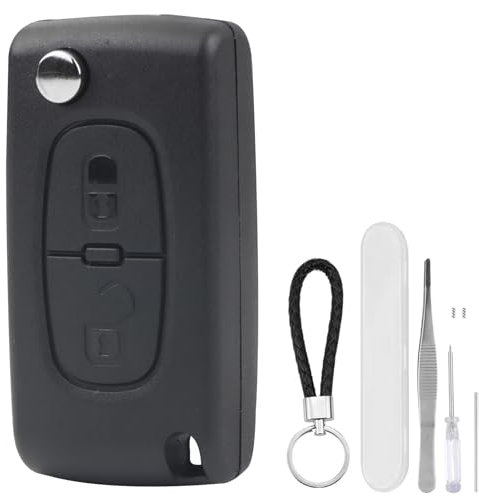 DXiongW 2 Boutons Coque Clé Voiture CE0536 HU83 Compatible avec Peugeot 207 307 308 407 408 607 Citroen C2 C3 C4 C5 C6 C8 Xsara Télécommande Boîtier de Clé à Pliable avec Support de Batterie et Fente