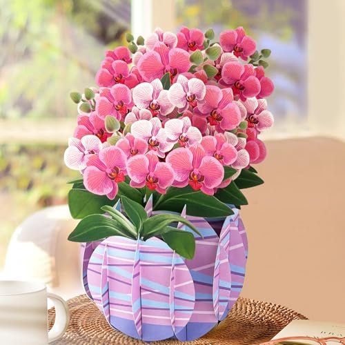 YianHien Orchideen Geburtstagskarte Frau, Edle Orchideen Geburtstagskarte Pop Up für Frauen, Blumen 3D Pop Up Karte zum Geburtstag Jahrestag Hochzeitstag Glückwünsche Gute Besserung Dank Ruhestand