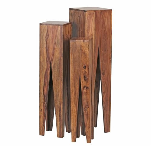 KADIMA DESIGN Beistelltisch 3er Set Sheesham Massivholz | Satztisch Quadratisch Modern | Säulentisch 3-teilig | Blumenständer Wohnzimmer Dekosäule