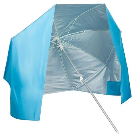 AKTIVE Sombrilla playa y paravientos 200 cm, 8 varillas de fibra de vidrio, Diseño 2 en 1, Mástil aluminio, Protección UV50 con revestimiento plateado, Funda de transporte incluida, Sombrillas (62437)