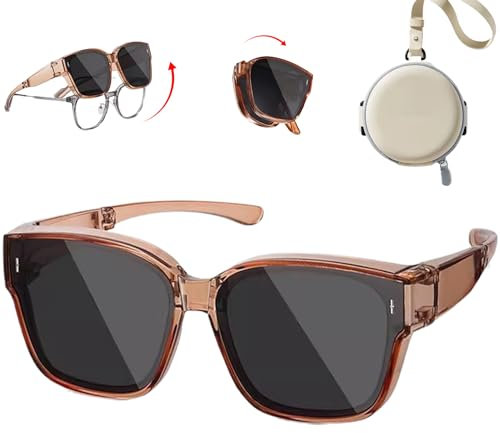 Wedhapy Überbrillen-Sonnenbrillen für Damen und Herren faltbare Sonnenbrillen leichte Überbrillen- UV400-Schutz rutschfest Braun