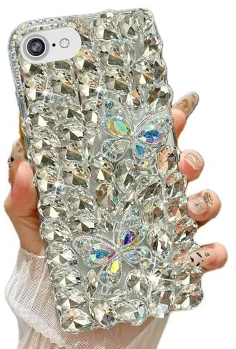 Rnrieyta Miagon Coque Papillon Diamant pour iPhone 6S/6,Strass Glitter 3D Fait à la Main Bling Brillant Paillette Silicone Étui Housse Couverture pour Femme Fille