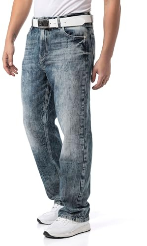 Cipo & Baxx Herren Baggy Fit Jeans mit Zipper – Oversize, Weite Passform