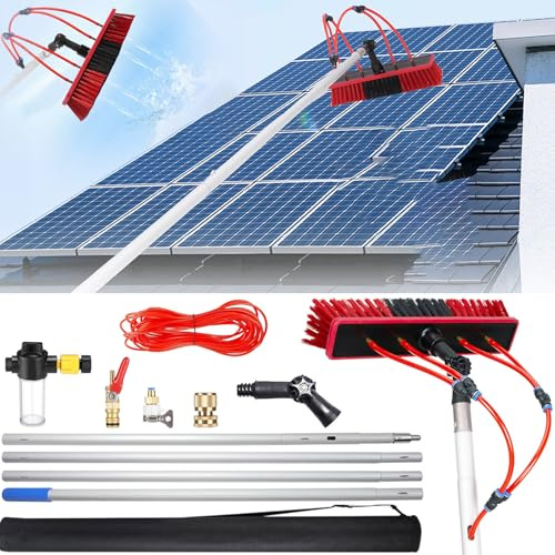 YFSMBD Solar Panel Cleaning Kit: 14 Metres Telescoping Pole, Water Fed Brush, Soap Dispenser and 20m Hose, Cleaning PV System, Windows, Conservatory Roofs & Cars - 35cm Brush
