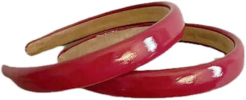 2Pcs Red Leather Headbands Retro Patent Leather Wide Sponge Head Band Non Slip Hairbands Accessories for Womens