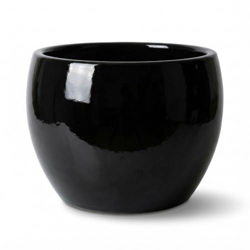 Provencelia Romulus Blumentopf groß Keramik frostfest Ø31xH23 cm Schwarz | Blumentopf handgefertigt, Übertopf frostfest, Pflanzgefäß für Wohnzimmer, Garten, Balkon & Terrasse, Blumenkübel rund, 13 L
