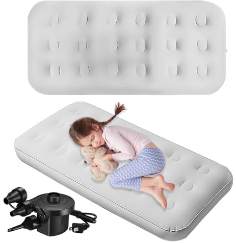 KisSealed Luftmatratze für Kinder, aufblasbar, bequem, beflockt, aufblasbar, faltbar, tragbar, Luftmatratze für Übernachtungen, Zuhause, Reisen, Camping, Party, 140 x 70 x 22 cm, Grau, 2 Stück