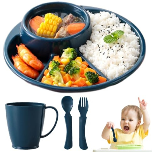 Plateaux à déjeuner réutilisables pour adultes, assiettes à 3 compartiments avec séparateurs et ensemble de couverts, idéal pour le bureau, l'école, la cafétéria, et les pique-niques, Thanksgiving ou