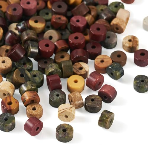 Craftdady 200 Stück flache runde Heishi-Perlen, 4 x 2 mm, natürliche Edelsteinperlen, braune Scheiben, Abstandshalter, Drachenblut, Jaspis, Mookait-Perlen für Schmuckherstellung, DIY, Armband