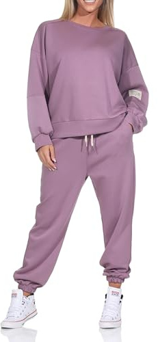 MATY FASHION Damen Jogginganzug Zweiteiler Set Lounge-Anzug mit Hoodie & Hose Weiches Freizeit-Set für Haus & Sport Stretch Hausanzug 65 Flieder