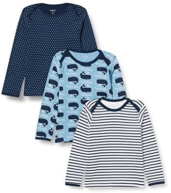 Care Unisex Baby T-shirt - Aop (3-pack) Long Sleeve Top, Sky Blue (720), 3 Years UK