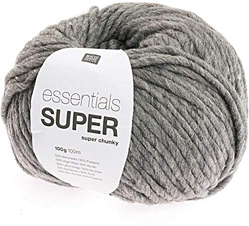 Rico Essentials Super Chunky Fb. 28 grau, weiche Wolle Nadelstärke 10 mm, Schnellstrickwolle