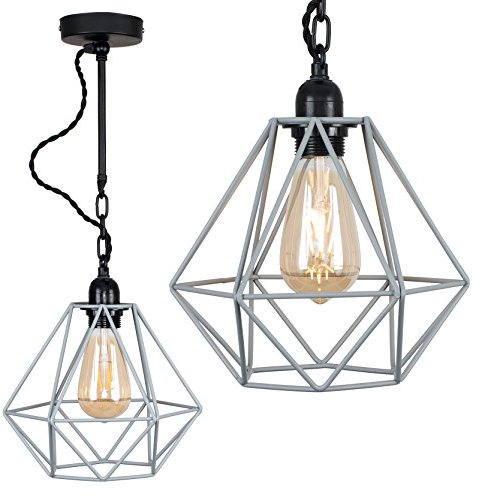 MiniSun | Industrial Steampunk Style Satin Black Wall/Ceiling Light Fitting with a Grey Metal Cage Shade | Pendant Lights, Home Décor & Improvement Essential | Includes Bulb [2700K Warm White]