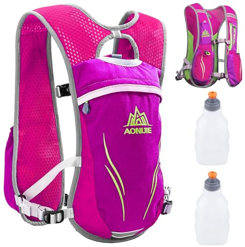 Azarxis Sac Hydratation Running 5,5L Gilet de Course à Pied Sac à Dos Trail Léger pour Homme Femme Randonnée Marathon Vélo (Rose Rouge - avec 2 Gourdes (250ml), Taille Unique)