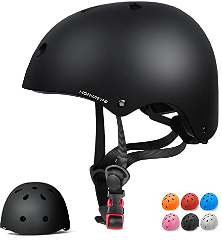 KORIMEFA Casco da Bici per Bambini Casco Protettivo Ideale per Bambini e Adolescenti Leggero ma più Sicuro Anche per Skateboard, Monopattino, Pattini a Rotelle per 3-13 Anni Ragazzi Donna (Nero, M)