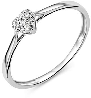 MIORE Ring Damen Diamant Verlobungsring Herz Weißgold 9 Karat / 375 Gold Diamanten Brillanten 0.04 Ct, Schmuck