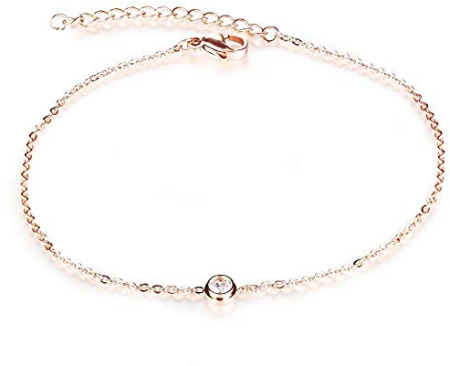 Kim Johanson Edelstahl Damen Fußkettchen Set *Love* in Roségold & Silber mit Zirkonia Steinchen besetzt & einem starken Karabinerverschluss inkl. Schmuckbeutel (Roségold)