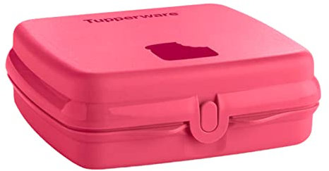 Tupperware Sandwich-Box Aufbewahrungsbox Brotdose quadratisch mit Scharnier und Verriegelung pink