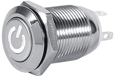 12mm 12V LED Power Druckschalter, Keenso wasserdichter Metall-Kurzzeitschalter, selbstrückstellender, vernickelter Messingschalter mit Leistungssymbol(Weiß)