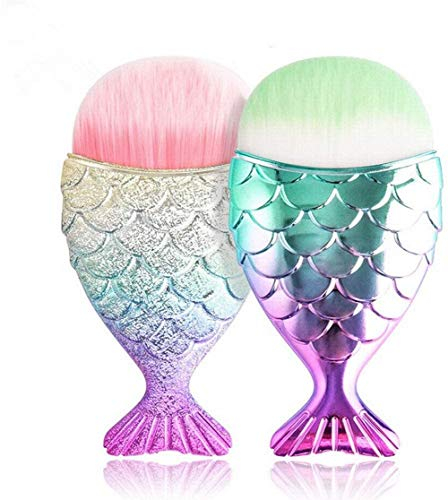 AKAMAS 2 Stück Fischschuppen Make-up Pinsel mit Metallgriff und weichem Kunsthaar, Perfekt für Make-up Damen und Personen mit normaler bis empfindlicher Haut